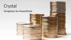  Presentation with medical pill medicine white blue - Slide deck with pile of brilliant metallic coins background and a light gray colored foreground