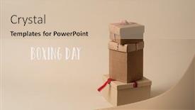  Presentation with strings - Beautiful PPT theme featuring pile-of-brown-gift-boxes backdrop and a soft green colored foreground