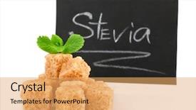  Presentation with sugar cubes - Cool new slides with pile of brown sugar cubes and stevia isolated on white background backdrop and a yellow colored foreground