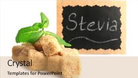  Presentation with sugar cubes - Colorful PPT theme enhanced with pile of brown sugar cubes and stevia isolated on white background backdrop and a yellow colored foreground
