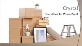  Presentation with boxes - Cool new PPT layouts with pile-of-cardboard-boxes-packed backdrop and a white colored foreground