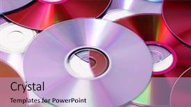  Presentation with pile - PPT theme featuring pile of cd cd-rom background and a light blue colored foreground