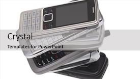  Presentation with cell phones - Beautiful slide set featuring pile of cell phones cut backdrop and a light gray colored foreground