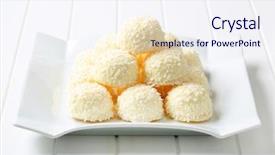  Presentation with snowball - Theme enhanced with pile of coconut snowball truffles background and a sky blue colored foreground