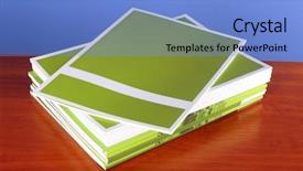  Presentation with brochure - Presentation featuring pile of color magazines background and a light blue colored foreground