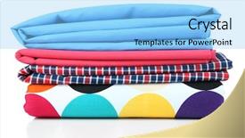  Presentation with fabrics - Slide deck consisting of pile of colored fabrics isolated on white background and a light blue colored foreground