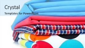  Presentation with fabrics - Presentation design consisting of pile of colored fabrics isolated on white background and a light blue colored foreground