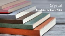  Presentation with pile - PPT theme consisting of pile-of-colorful-books background and a gray colored foreground