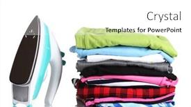  Presentation with iron - PPT layouts enhanced with pile of colorful clothes and electric iron isolated on white background and a white colored foreground