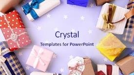  Presentation with blue stars - Slide deck featuring gifted ideas - pile of colorful gifts background and a sky blue colored foreground