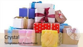  Presentation with blue stars - Audience pleasing slides consisting of pile of colorful gifts backdrop and a yellow colored foreground