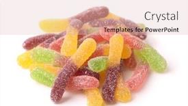  Presentation with worm - Cool new PPT theme with pile-of-colorful-gummy-jelly backdrop and a lemonade colored foreground