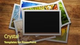  Presentation with pile - Presentation theme with pile of colorful photos background and a tawny brown colored foreground