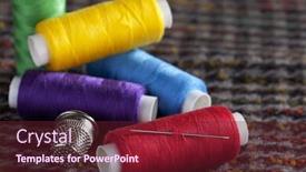  Presentation with coloured - Audience pleasing presentation consisting of pile-of-coloured-bobbins backdrop and a tawny brown colored foreground
