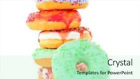  Presentation with bacteria colourful 3d - Cool new PPT theme with pile of colourful delicious doughnuts backdrop and a mint green colored foreground