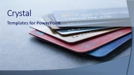  Presentation with pile - Presentation design enhanced with pile of credit cards background and a sky blue colored foreground