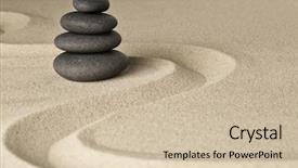  Presentation with stone balance - Presentation theme consisting of pile of dark black stones background and a soft green colored foreground