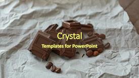  Presentation with coffee chocolate - Colorful slide deck enhanced with pile of dark chocolate bars with roasted coffee beans on paper background backdrop and a tawny brown colored foreground