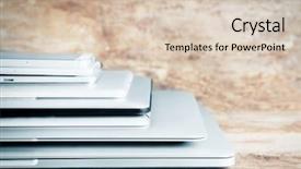  Presentation with electronics - PPT theme enhanced with pile of different modern electronics gadgets on old wooden background background and a lemonade colored foreground