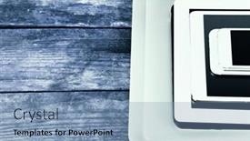  Presentation with electronics - Amazing PPT layouts having pile of different modern electronics gadgets on old wooden background backdrop and a teal colored foreground