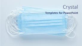  Presentation with personal protective equipment - Presentation theme consisting of pile-of-disposable-medical-face background and a sky blue colored foreground