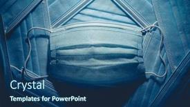  Presentation with personal protective equipment - Beautiful PPT theme featuring pile-of-disposable-personal-protective backdrop and a ocean colored foreground