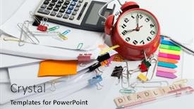  Presentation with alarm - Theme featuring pile-of-documents-alarm-clock background and a sky blue colored foreground