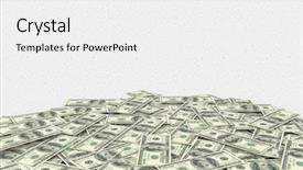  Presentation with pile - Colorful PPT theme enhanced with pile of dollars against grey backdrop and a white colored foreground