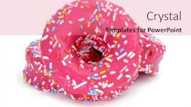  Presentation with donuts pink - Slide deck featuring pile of donuts coated with a pink frosting and sprinkles of different colors on a white background background and a coral colored foreground