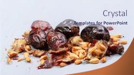  Presentation with rose hips - Presentation theme consisting of pile of dry rose hips on a wooden table background and a sky blue colored foreground