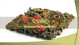  Presentation with goji - Presentation design consisting of pile of dry tea with goji berries isolated on white background and a tawny brown colored foreground