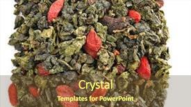 Presentation with goji - Colorful slide deck enhanced with pile of dry tea with goji berries isolated on white backdrop and a tawny brown colored foreground