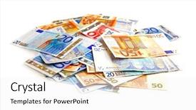  Presentation with european currency - PPT theme consisting of pile of european currency bills background and a white colored foreground
