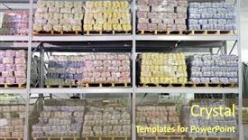  Presentation with warehouse - Theme featuring pile of food production stacked background and a violet colored foreground