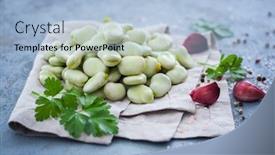  Presentation with broad - Presentation design enhanced with pile-of-fresh-broad-beans background and a light blue colored foreground