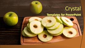  Presentation with green apples - Amazing PPT theme having pile-of-fresh-green-apples backdrop and a tawny brown colored foreground