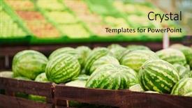  Presentation with supermarket - Cool new slides with pile of fresh ripe watermelons backdrop and a yellow colored foreground