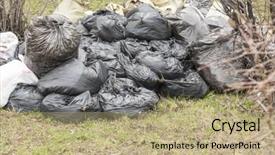  Presentation with garbage - Presentation design with pile of full garbage bags in a dump background and a coral colored foreground