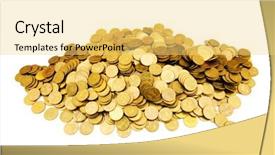  Presentation with white gold - Cool new PPT layouts with pile of golden coins isolated backdrop and a yellow colored foreground