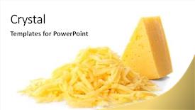  Presentation with cheddar - Slide set with pile of grated cheese isolated background and a white colored foreground
