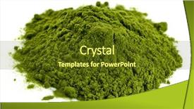  Presentation with supplement - Beautiful presentation design featuring small pile of green freeze-dried organic wheat grass powder nutritional supplement backdrop and a tawny brown colored foreground