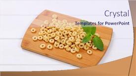  Presentation with cutting-board - Presentation theme having pile of honey cereal rings on wooden cutting board background and a sky blue colored foreground
