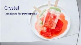  Presentation with lolly - Audience pleasing PPT theme consisting of pile of ice cream lolly backdrop and a sky blue colored foreground