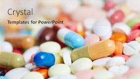  Presentation with medication - Presentation theme having pile-of-many-colorful-pills background and a lemonade colored foreground