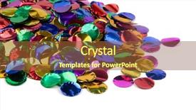 Presentation with confetti - Audience pleasing theme consisting of pile of multicolored metallic confetti backdrop and a tawny brown colored foreground
