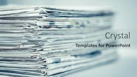  Presentation with newspapers - PPT theme with pile-of-newspapers-on-table background and a light blue colored foreground
