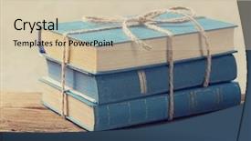  Presentation with old book - Amazing presentation theme having pile of old blue books backdrop and a soft green colored foreground