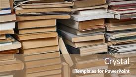  Presentation with books - Colorful PPT theme enhanced with pile-of-old-books backdrop and a coral colored foreground