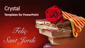  Presentation with flag - Presentation design featuring pile of old books background and a wine colored foreground