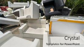  Presentation with furniture - PPT theme enhanced with pile of old broken furniture background and a light gray colored foreground